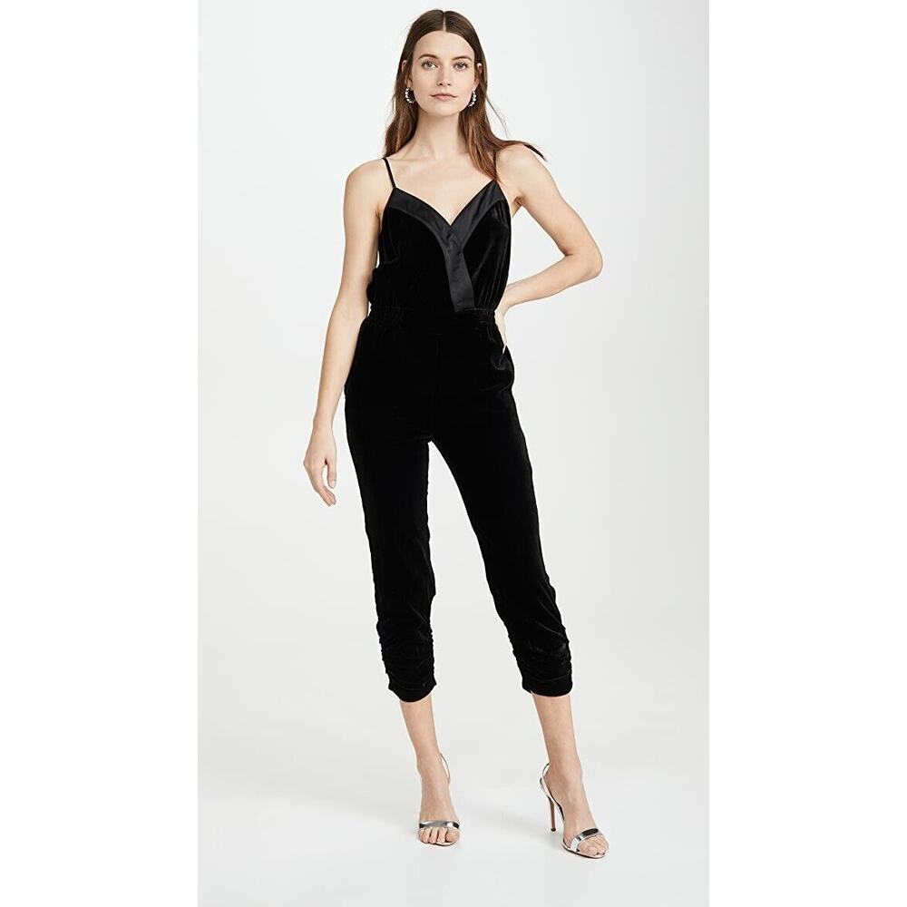 PARKER PRESTON VELOUR CROPED JUMPSUIT BLACK P9K5920VEV NWT Sz:4 $298.00